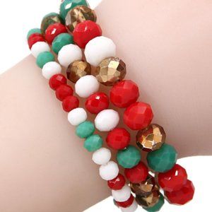 1143-3Pcs Strands Glass Bracelet-Green/Multi